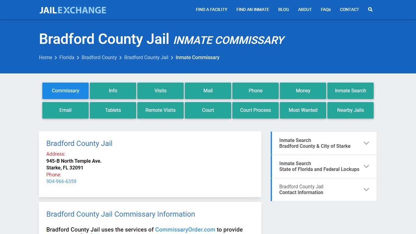 Inmate Commissary, Care Packs - Bradford County Jail, FL - Jail Exchange